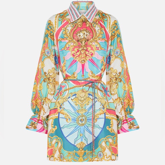 Camilla Dresses & Skirts - 🩷SOLD🩷Camilla Shift Shirt Dress With Crochet Collar Sail Away With Me